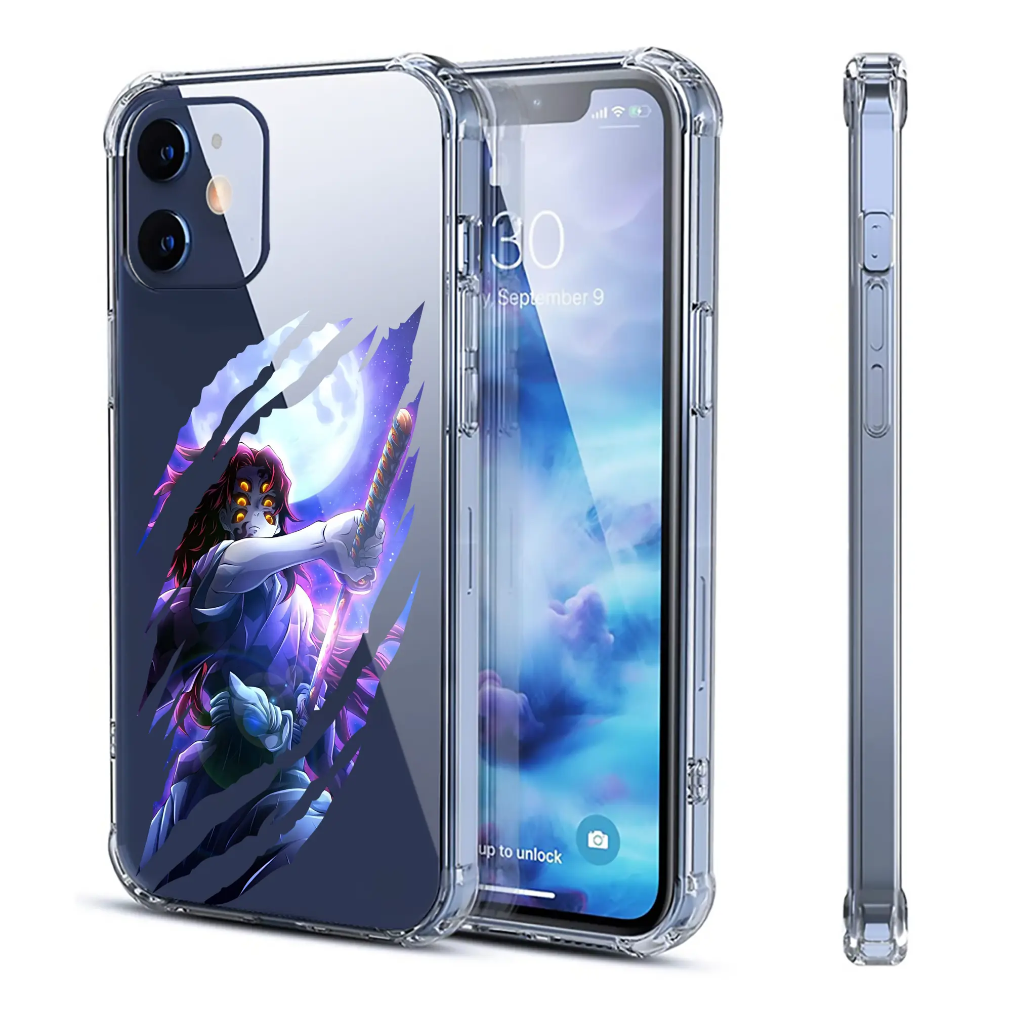 鬼滅の刃 グッズ,黒死牟 - IPhone 12シリーズ対応 ・ 透明スマホケース ・ クリアソフトケース ・ TPU素材 ・ 耐衝撃 ・ 高密着 ・ 防汚 防指紋 ・ 簡単着脱